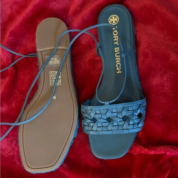 Tory Burch Blue Basketweave Espadrille Sandals-NIB SZ 8 - Picture 7 of 14